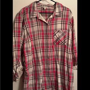 Cato Pink and White Plaid Button-Up Blouse